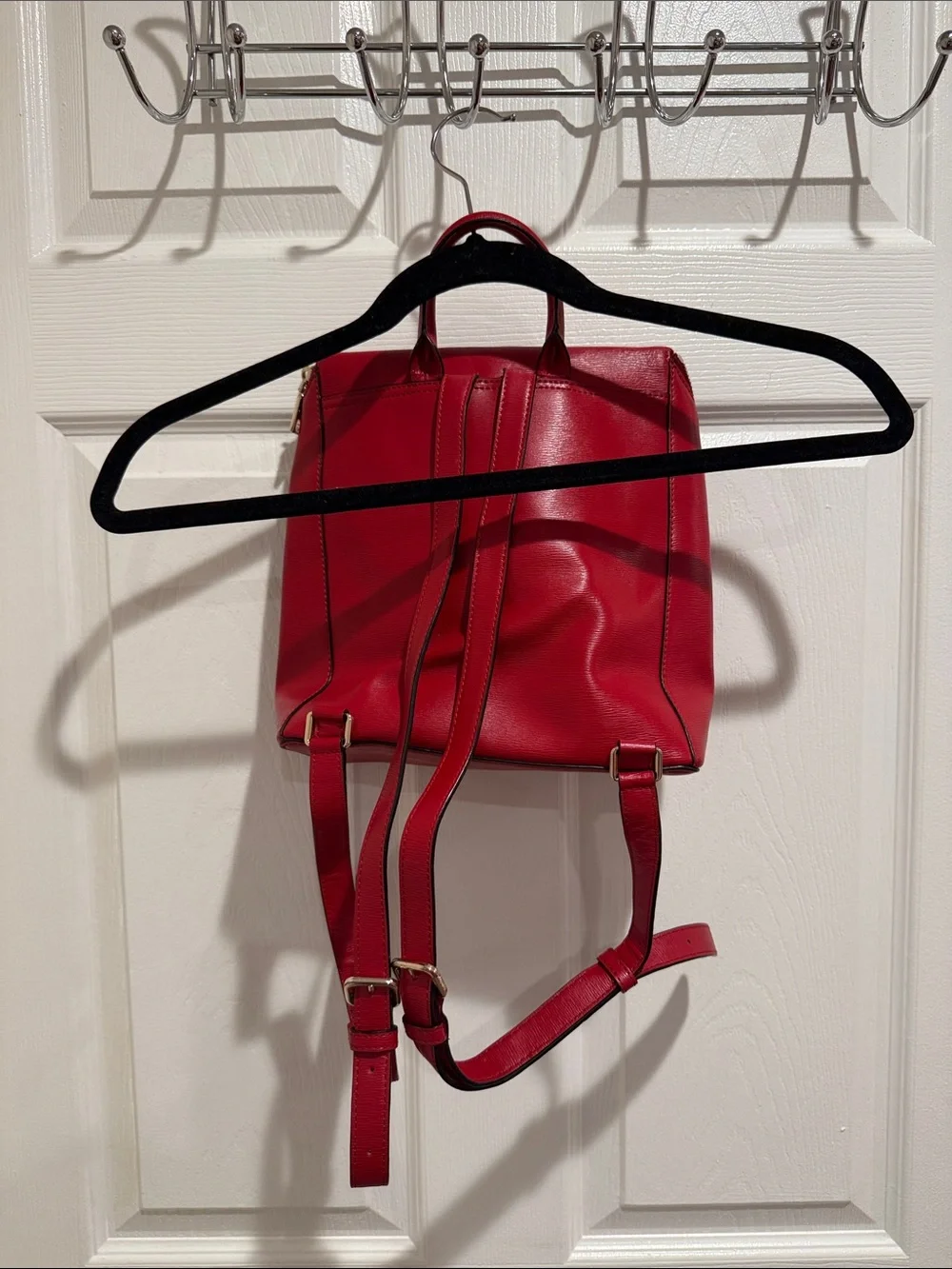 DKNY Red Leather Backpack with Gold Hardware